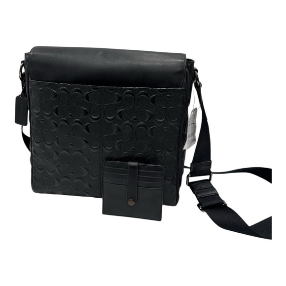 COACH Houston Map Crossbody Bag In Black Signature Leather with cart holder NWT - Picture 10 of 10